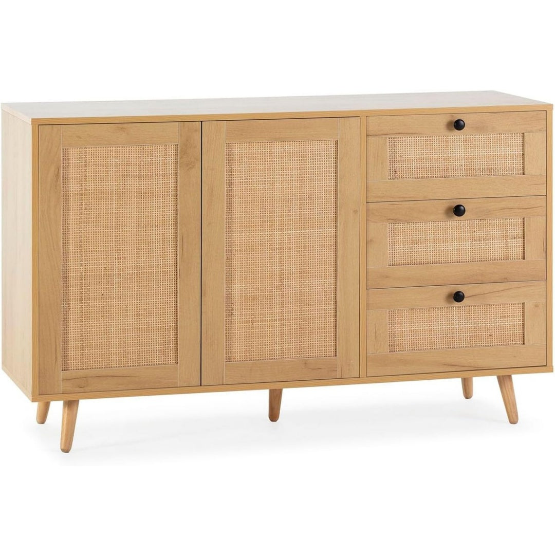 Bahut marron, rotin, 38 x 120 x 76 cm