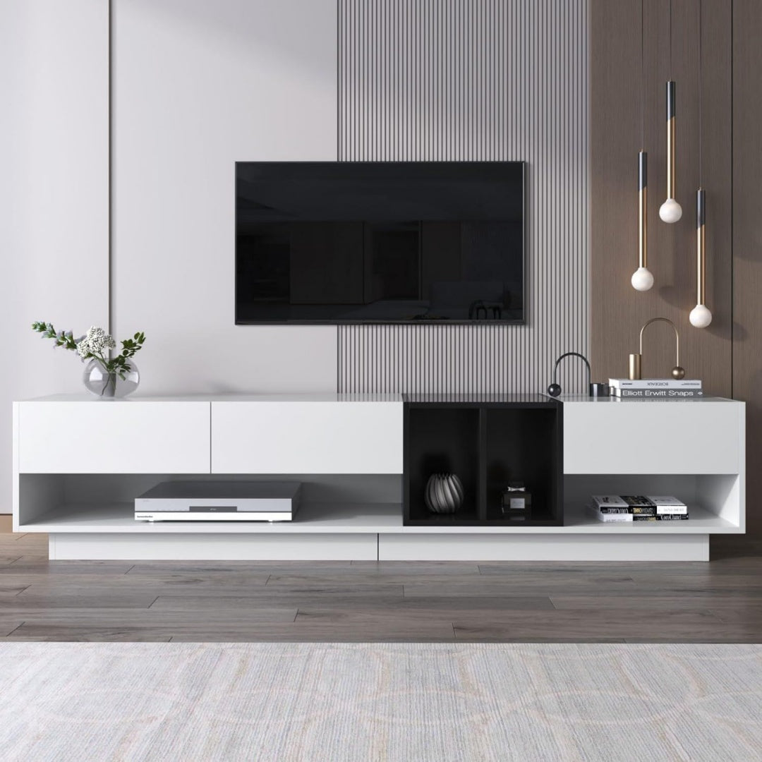 Console TV gris 3 tiroirs design moderne pratique