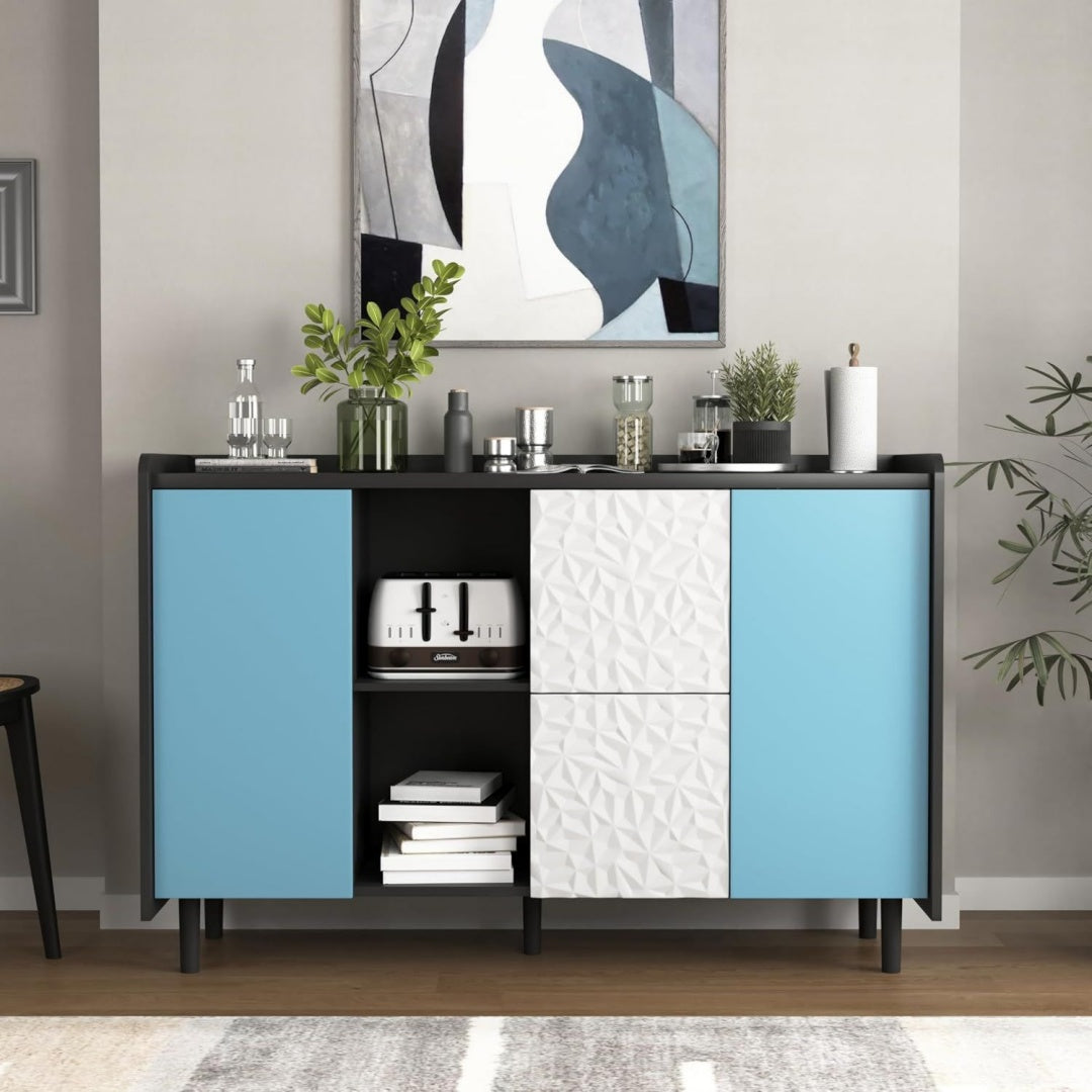 Buffet en MDF teinte gris, deux tiroirs