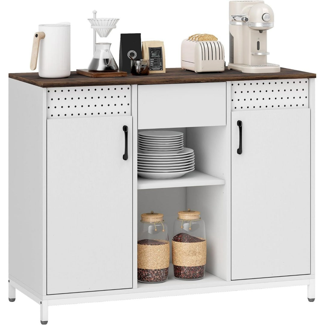Buffet en bois, couleur gris clair avec deux portes