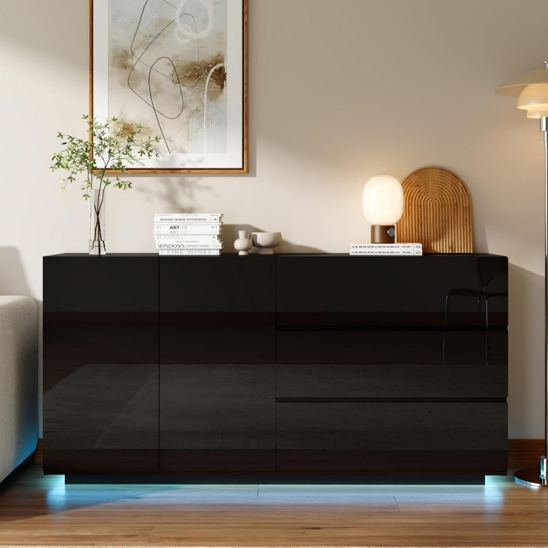 Meuble TV bordeaux 2 portes et 3 tiroirs 160 x 35 x 76 cm