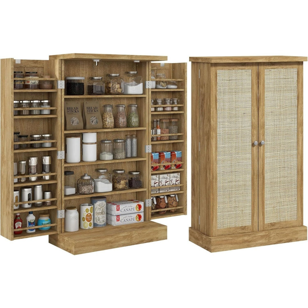 elegant, meuble de rangement marron en bois style moderne avec rangement integre