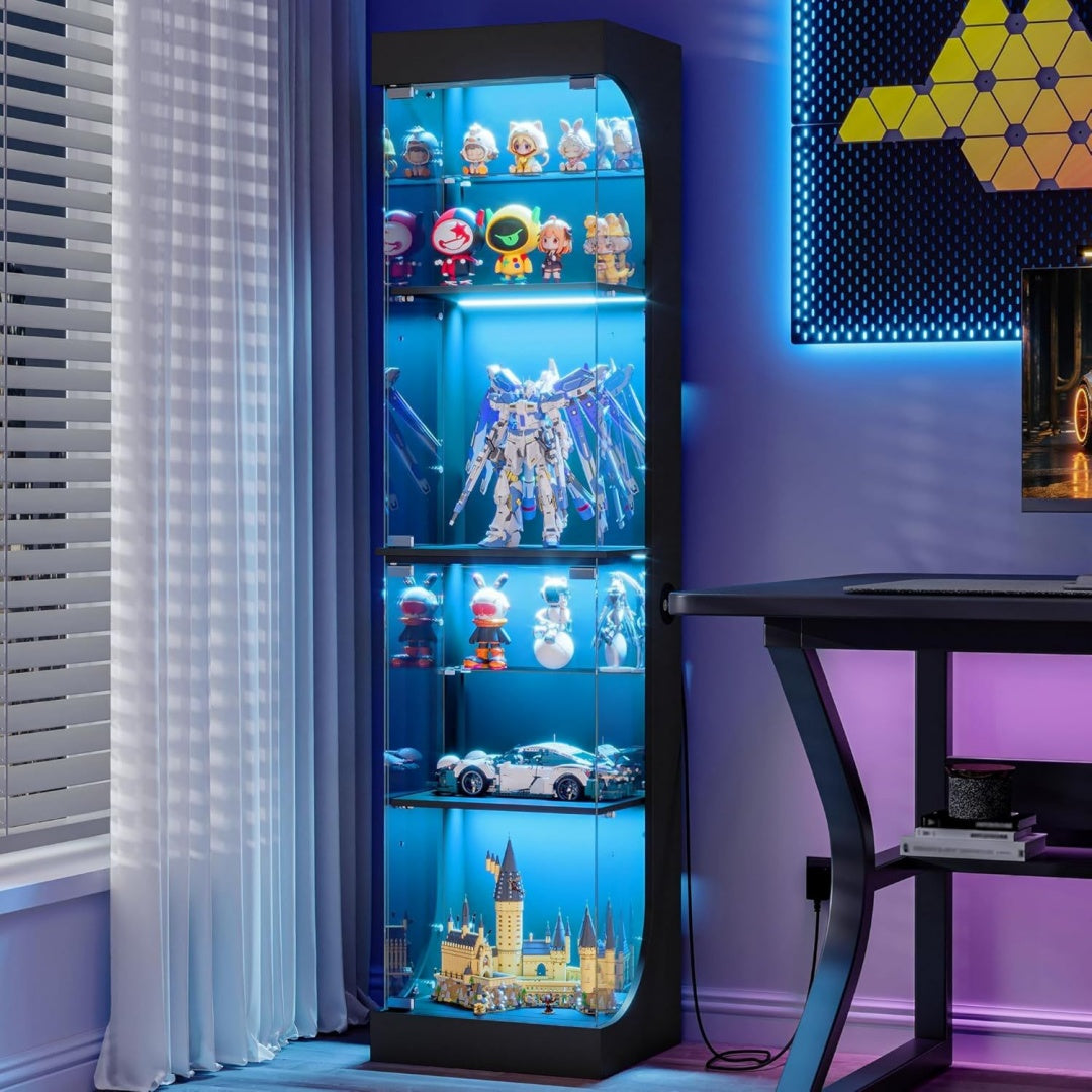 Vitrine bleu bois ingenierie 40 cm, rangement design epure