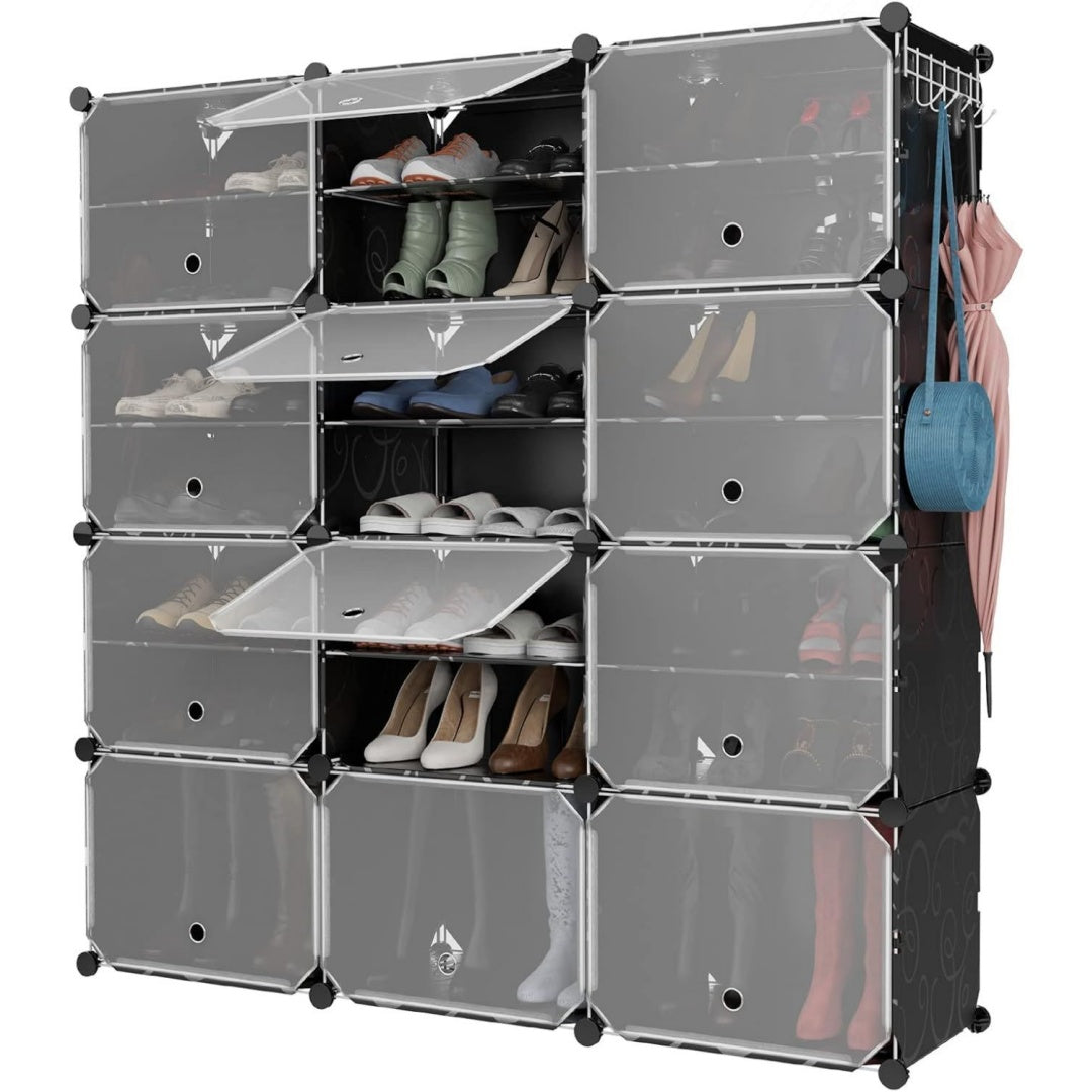 Range-chaussures gris pratique et elegant 12 portes 124 x 32 x 125 cm