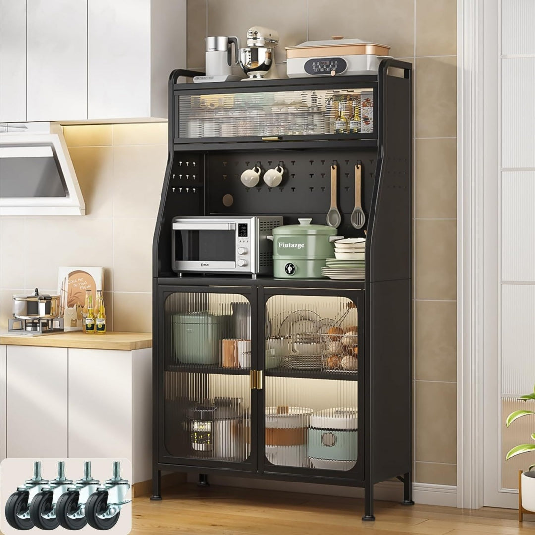 Buffet de rangement etageres reglables gris