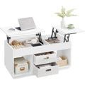 Gris clair table basse avec rangement, 2 tiroirs, plateau relevable