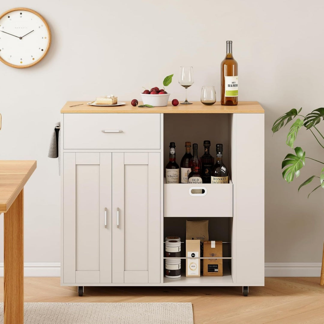 Buffet gris clair, conception verre