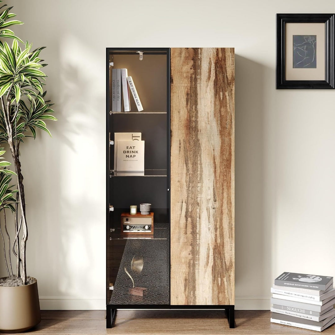 Choix Astucieux, vitrine gris clair en bois 2 portes