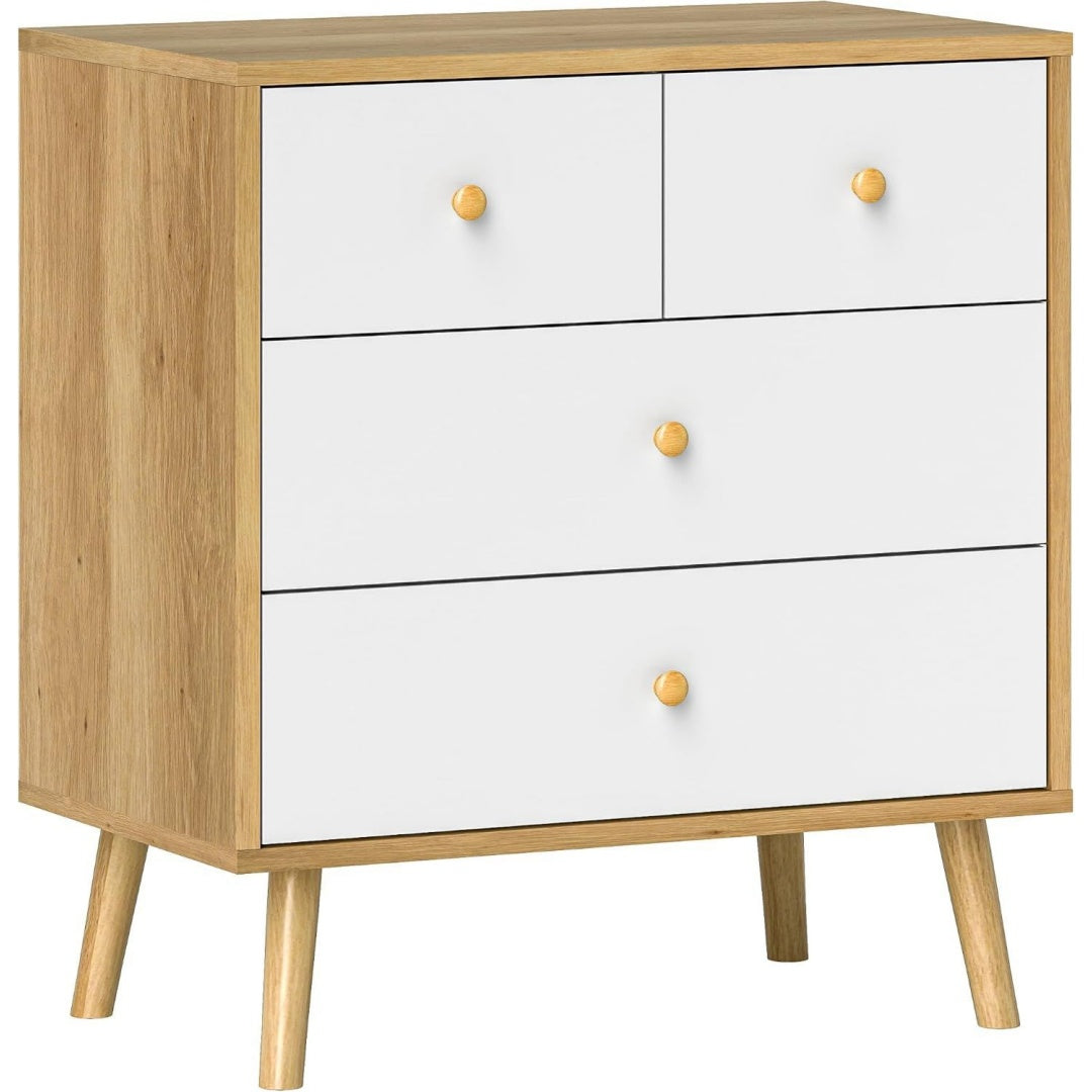 Commode rangement gris clair 4 tiroirs scandinave, stabilite renforcee